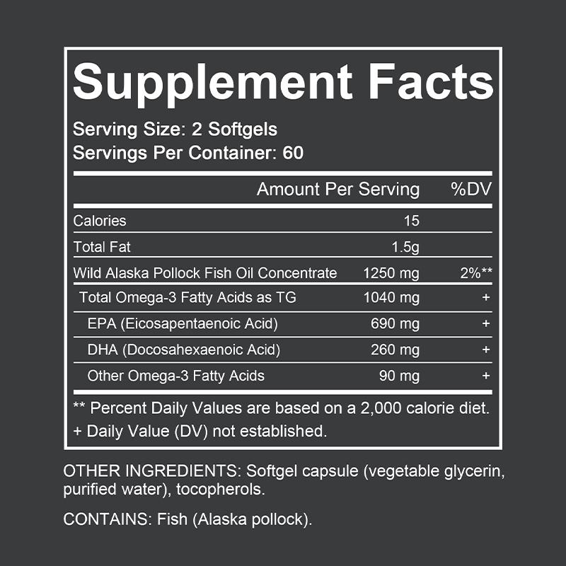 Triple Strength Omega‑3 Fish Oil 1250mg, 120 Softgels, EPA 690mg DHA 260mg Dietary Supplement