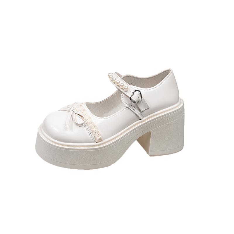 

Spring New Platform Mary Jane Small Leather Shoes Women s 100 Matching Skirt French Vintage Round Toe Pearl Single Shoes 35
