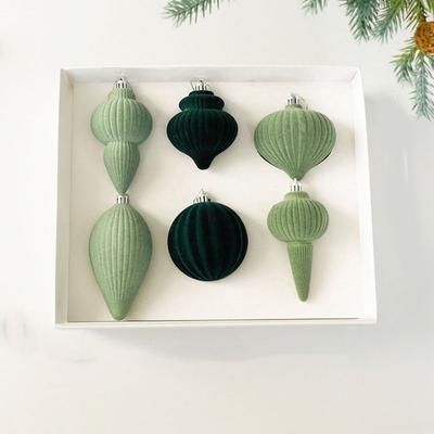 6pcs Special-shaped Velvet Christmas Ball Pendant Shatterproof Reusable Christmas Tree Balls Flocked Solid Color