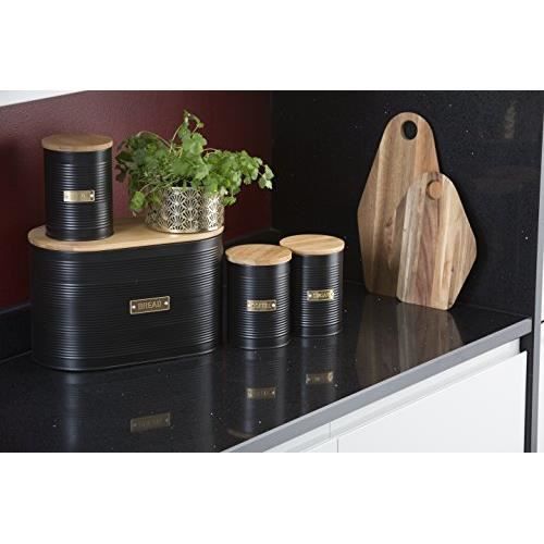 Typhoon Living Boîte À Pain Avec Couvercle En Bambou, Acier, Noir, 34 X 19.5 X 20.6 Cm 1401.151