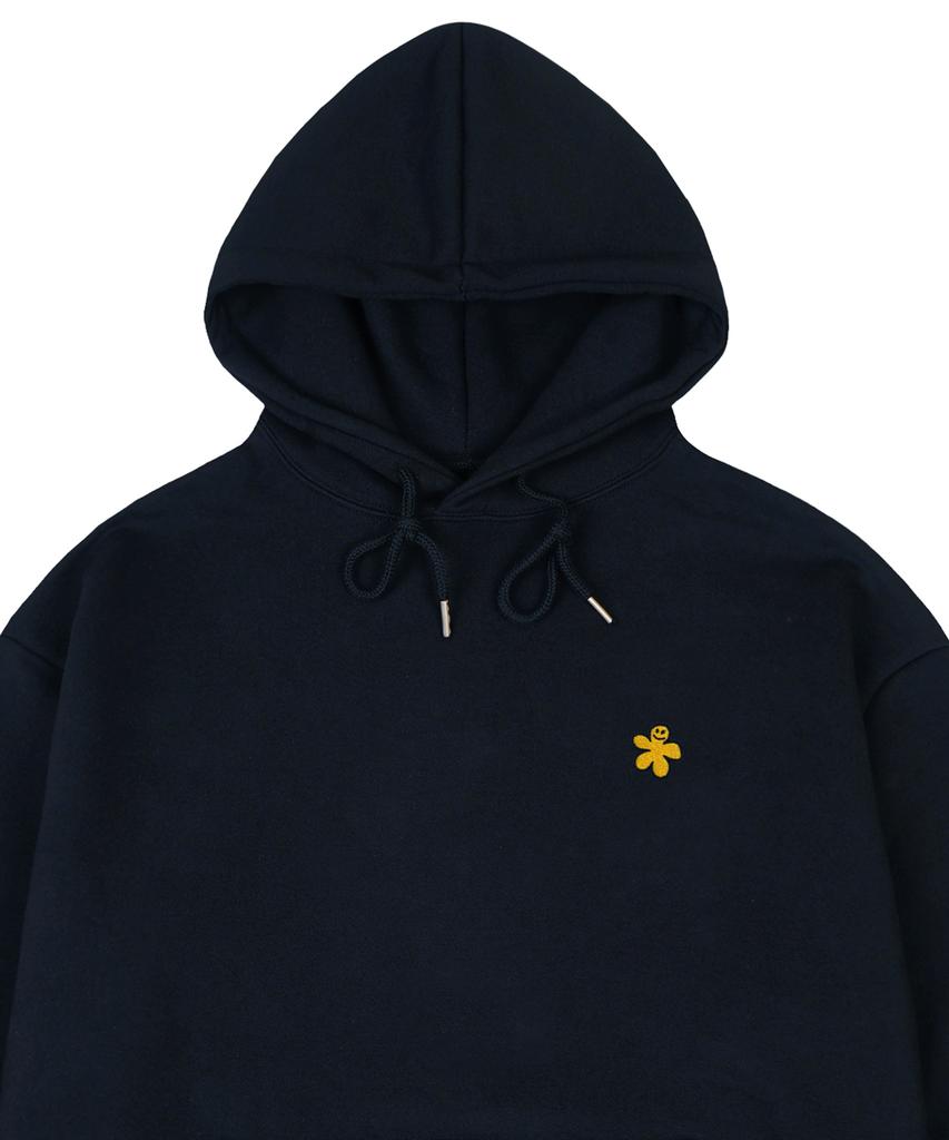 [Unisex] Yellow Odd Flower Embroidered Hoodie_Navy