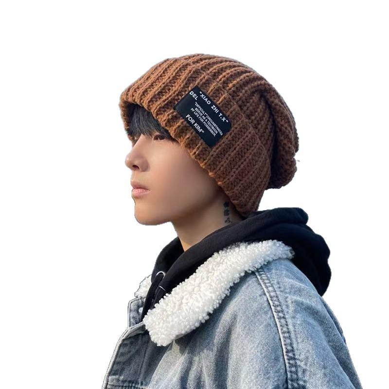 Autumn and Winter New Letters Versatile Big Head Circumference Warm Stack Hat Knitted Wool Hat Women's Thickened Hat