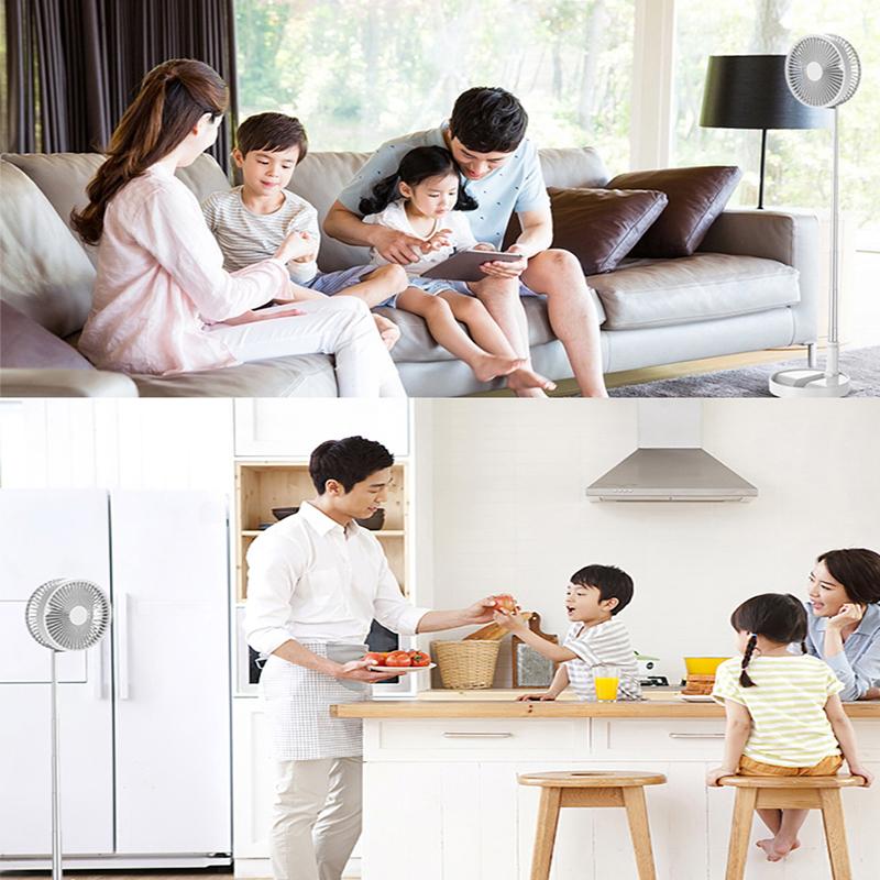 Portable, adjustable-height, rechargeable desk stand with mini safety foldable electric fan. Suitable for offices and homes.