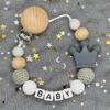 NEUER Individuell Personalisierter Name Schnullerkette Handgefertigte Buchenholz-Kette Silikon-Kronenhalter Schnuller Baby Zahnungsspielzeug Kauspielzeug Geschenk