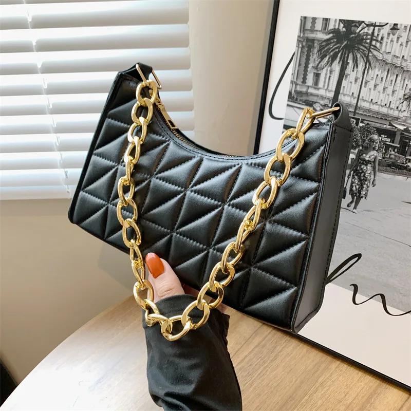 Women's Advanced Underarm Bag New Trend All-match Shoulder Hobo Bag Chain Handbag Female Fashion Plaid Shopping Bag