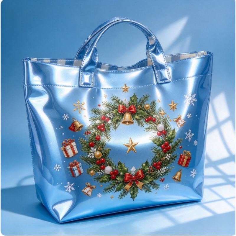 Christmas Printed PVC Waterproof Tote Bag Amazon European and American Women Commuter Shopping Handbag
