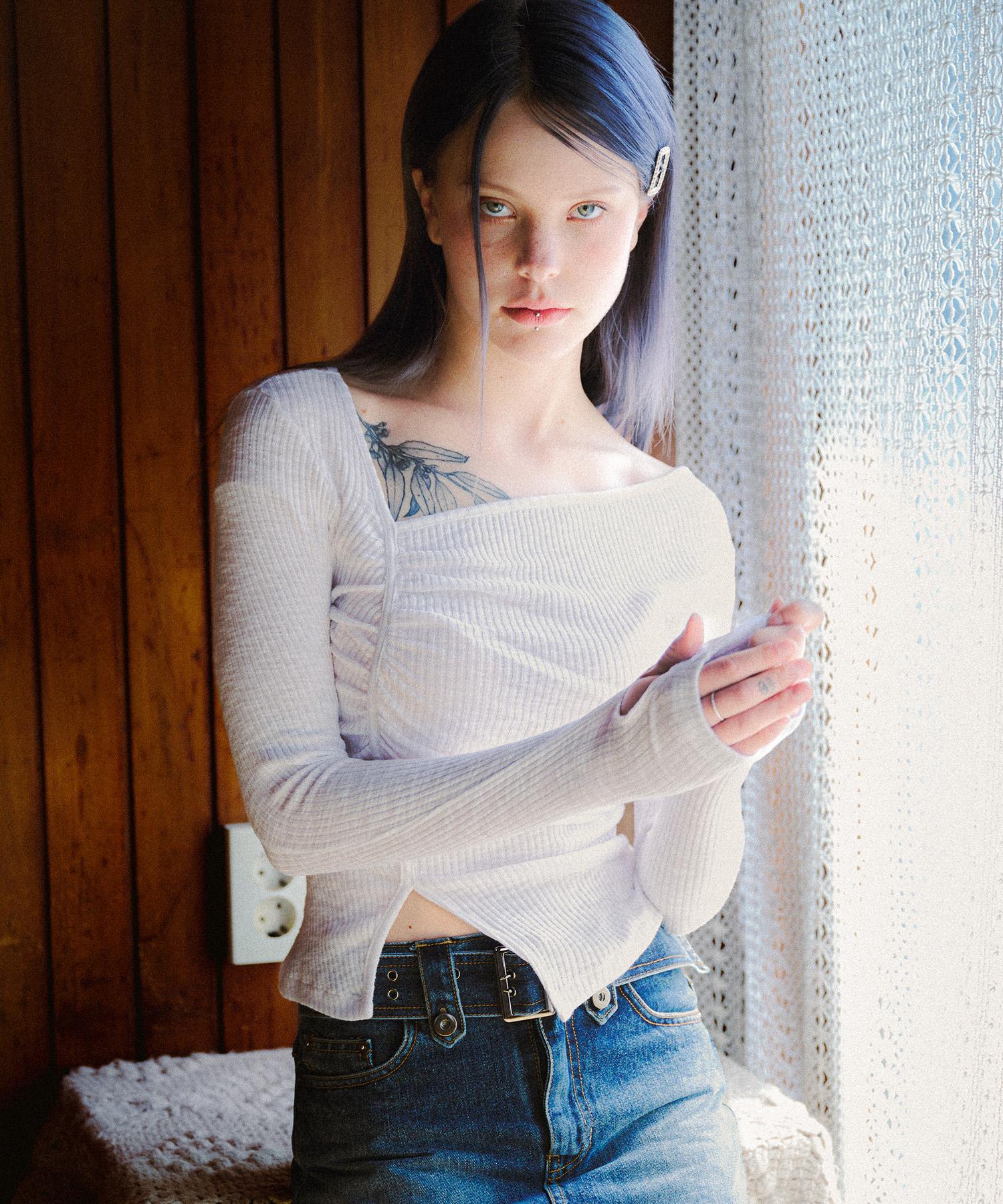 Dear Me Rainy Shirred Long Sleeve Top [White] M