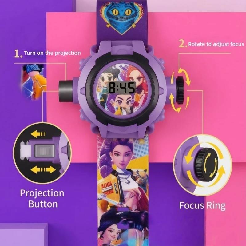 Kpop Demon Hunters Childrens Cartoon Electronic Watch With Projection And 24 Images For Learning And Play