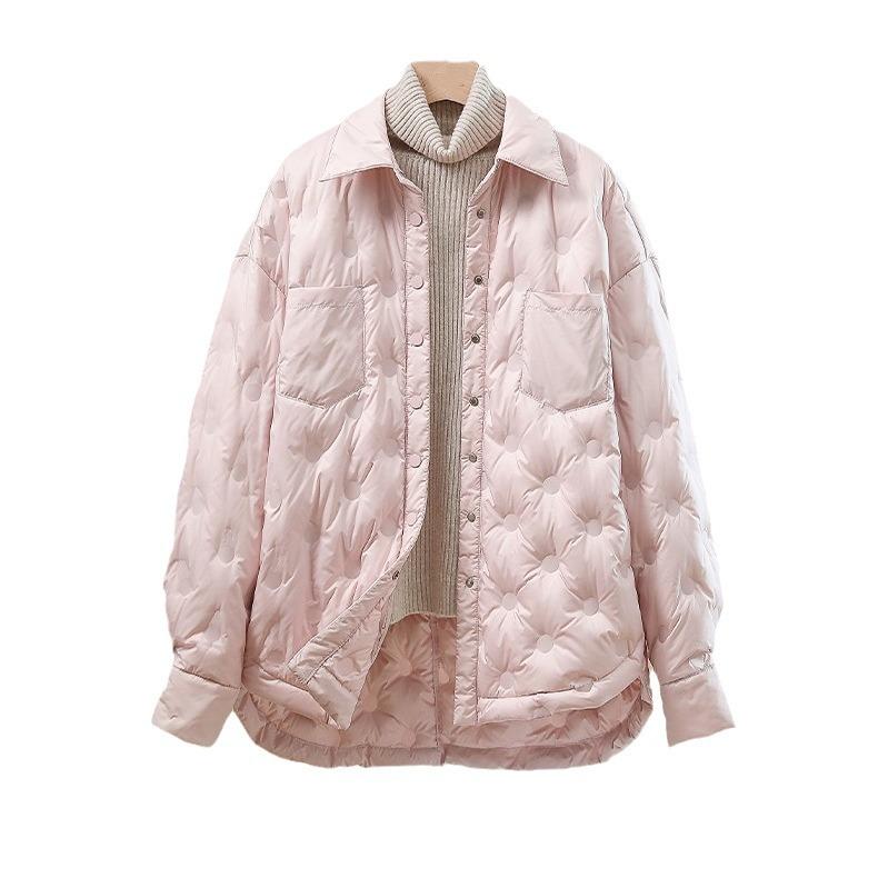 New down jackets in winter women's European fashion flip shirt collar medium and long loose white duck down jacket tide