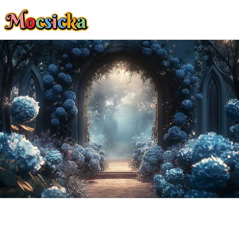 Mocsicka Photography Background Dreamy Misty Arch Castle Floral Decor Wedding Maternity Adult Art Portrait Backdrop Photo Studio