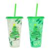24oz Capacity Color Changing Cup With Straws With Lids Iced Coffee Cup Plastic Material Changing Colour Straw Cup Holiday Gifts