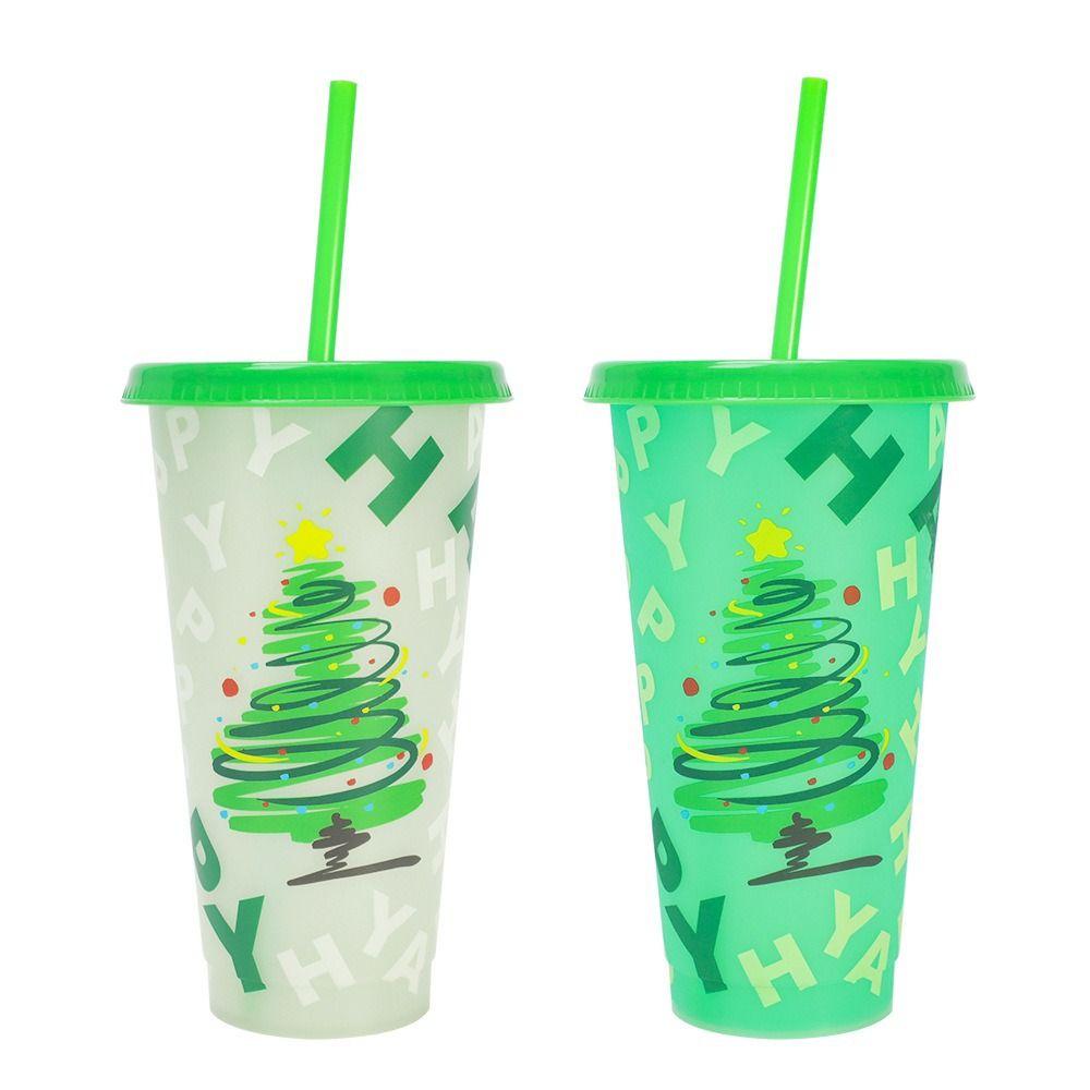 24oz Capacity Color Changing Cup With Straws With Lids Iced Coffee Cup Plastic Material Changing Colour Straw Cup Holiday Gifts
