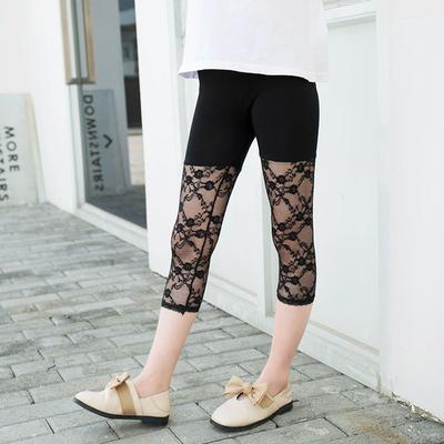 Children's Cropped Pants with Lace and Lace Bottom Summer Girls' Slim Fit Medium To Large Children's Outdoor Pants Cropped Pants