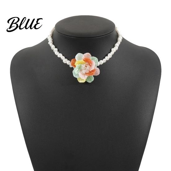 Fade-resistant Necklace Camellia Faux Pearl Choker Retro Flower Beaded Elegant