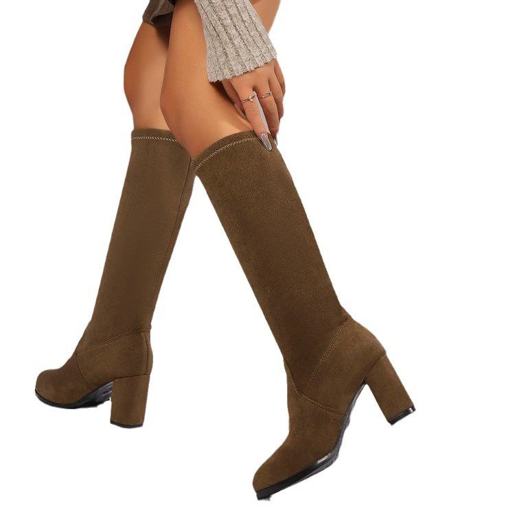 Europäischer und amerikanischer Stil Übergröße quadratischer Absatz Wildleder hohe Mode Stiefel Herbst neue Modelle aber Knie Damenstiefel