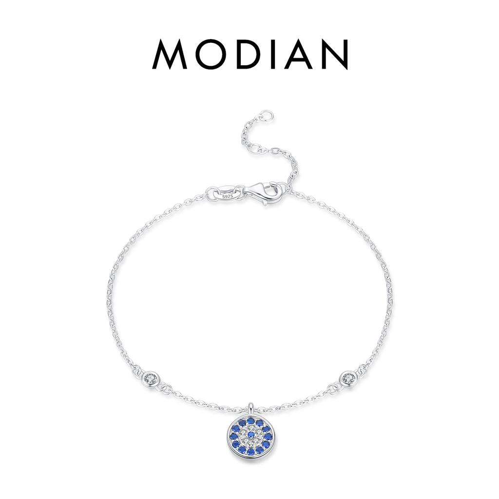 MODIAN Pure 925 Silver Luxury Turquoise Blue Eyes Clear Cubic Zircon Crystal Link Chain Bracelet For Women Fine Jewelry