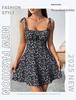 French Floral Gradient Spaghetti Strap Dress - Elastic Waist, Summer Vacation Style