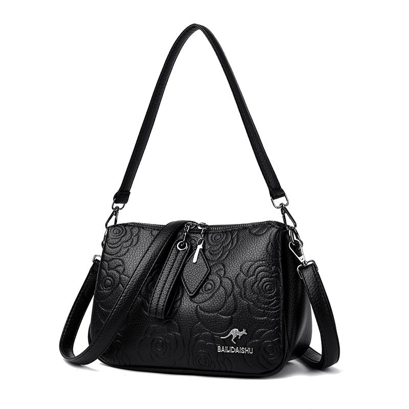 Three-Layer Multi-Use Middle-Aged Mother Bag Women's Embossed Change Shoulder Crossbody Bag