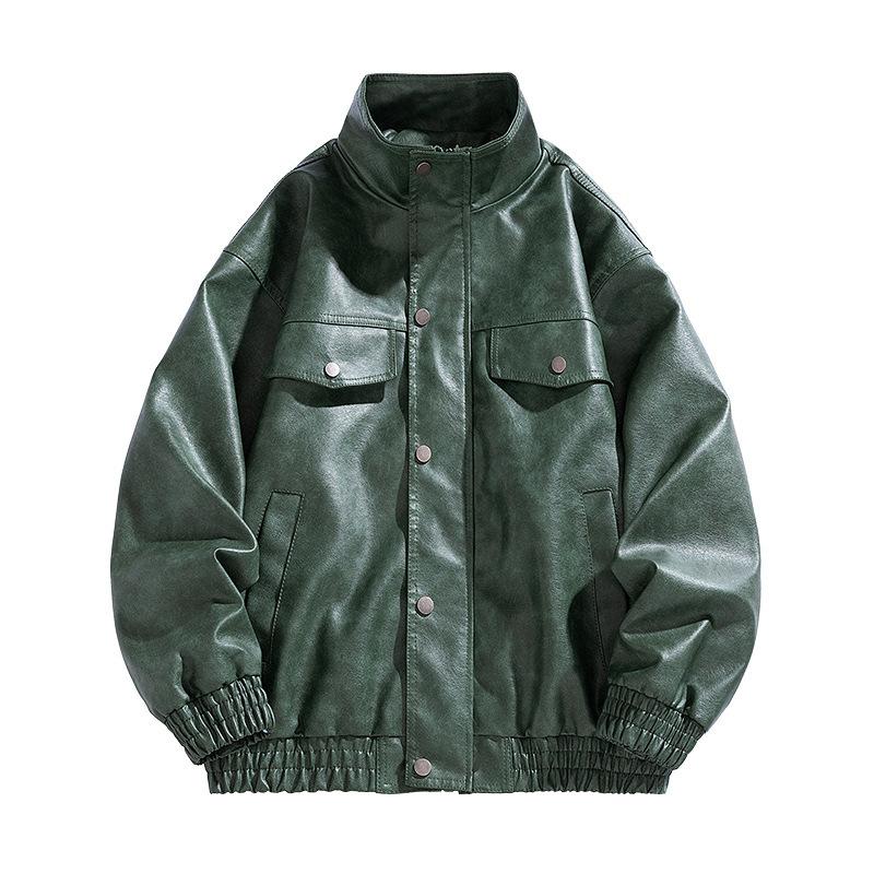 American PU leather jacket men's jacket spring and autumn new stand-up collar locomotive clothing versatile trend explosive jacket men