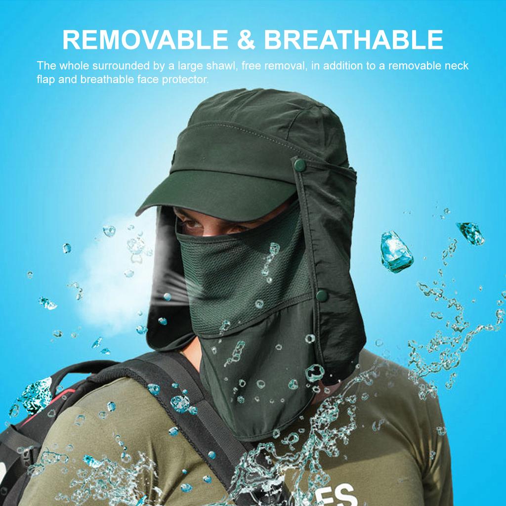 Cappello da Sole con Coprifaccia e Collo Rimovibile, Protezione Ampia, Asciugatura Rapida, Traspirante, Cappello da Pesca Estivo per Esterno