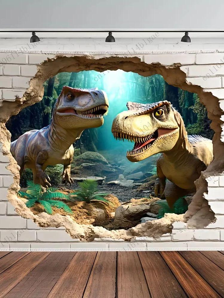 3d-Style Dino Image & Forest Backdrop Wallpaper Sticker Room Decorating Item Wall Tapestry
