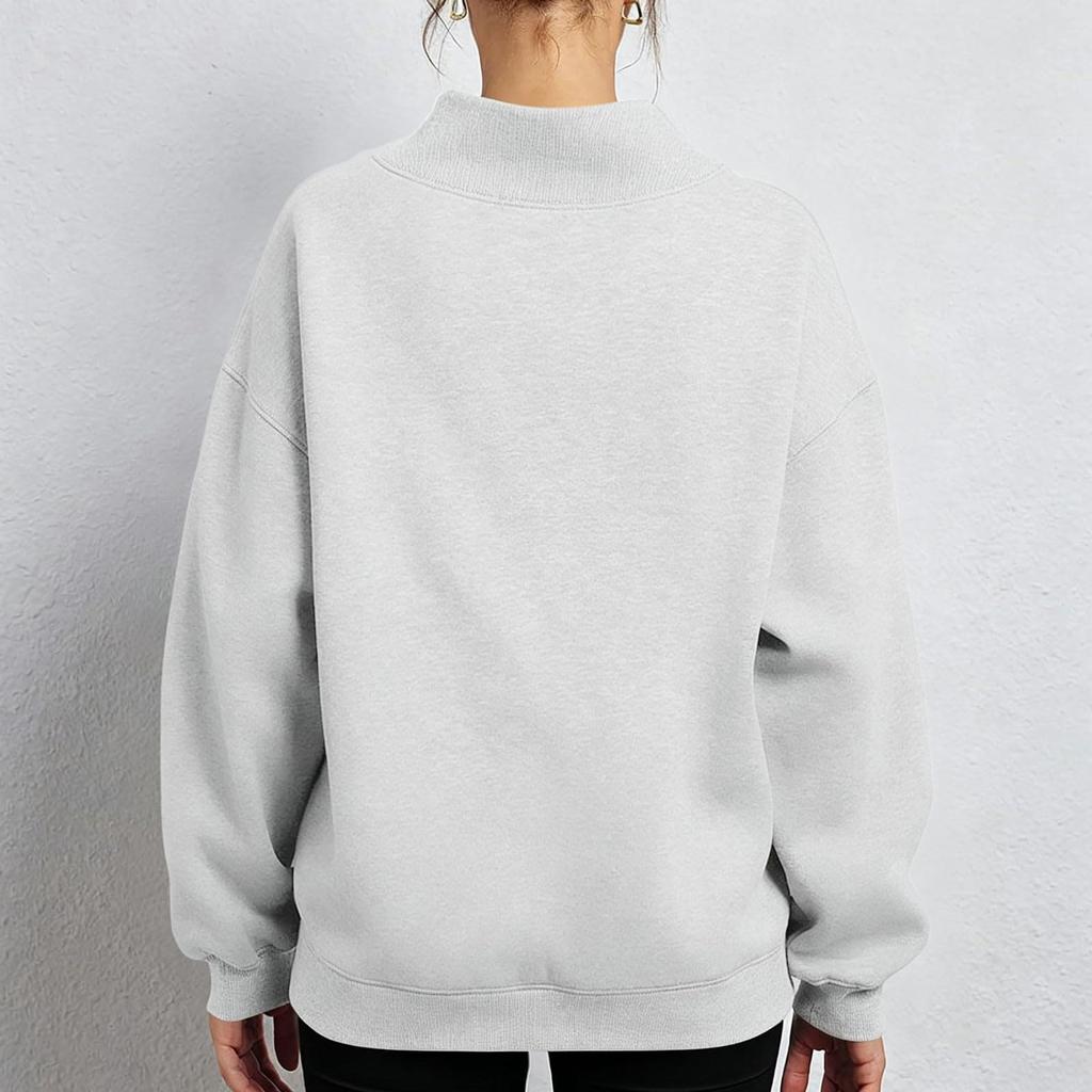 Women's Casual -Lined Sweatshirt with Pockets - Color High Neck Pullover for Everyday Wear
