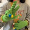Knitting Gloves Colorful Hairball Cycling Driving Gloves Full Finger Mittens  Autumn