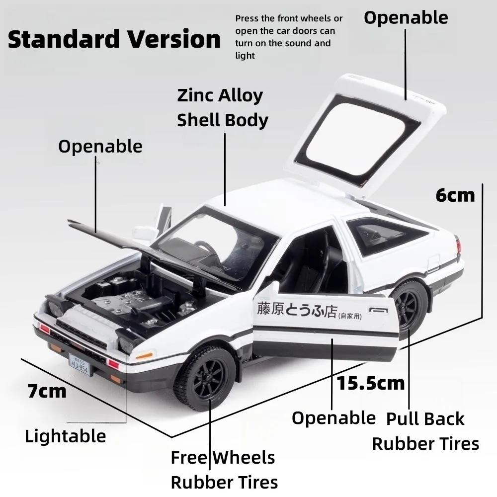 1/32 Toyota Initial D AE86 Toy Car Diecast Miniature Model Pull Back Sound Light Doors Openable Educational Collection Gift Kid