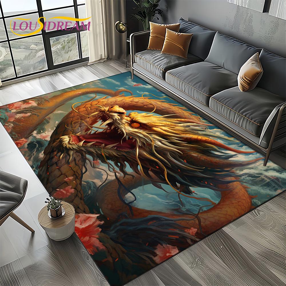 Chinese Style Dreamy Dragon Cartoon Carpet Rug for Living Room Bedroom Home Sofa Decoration,Kid Area Rug Non-slip Floor Mat