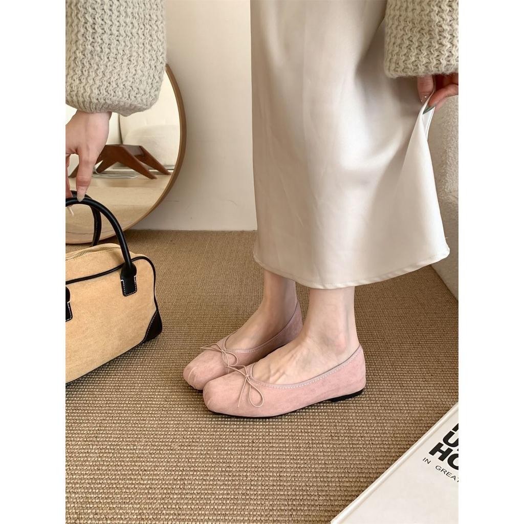 French flat bottom light mouth ballet silver single shoes women's autumn new models Jue Jue Zi foreign style bow lazy ladyshoes