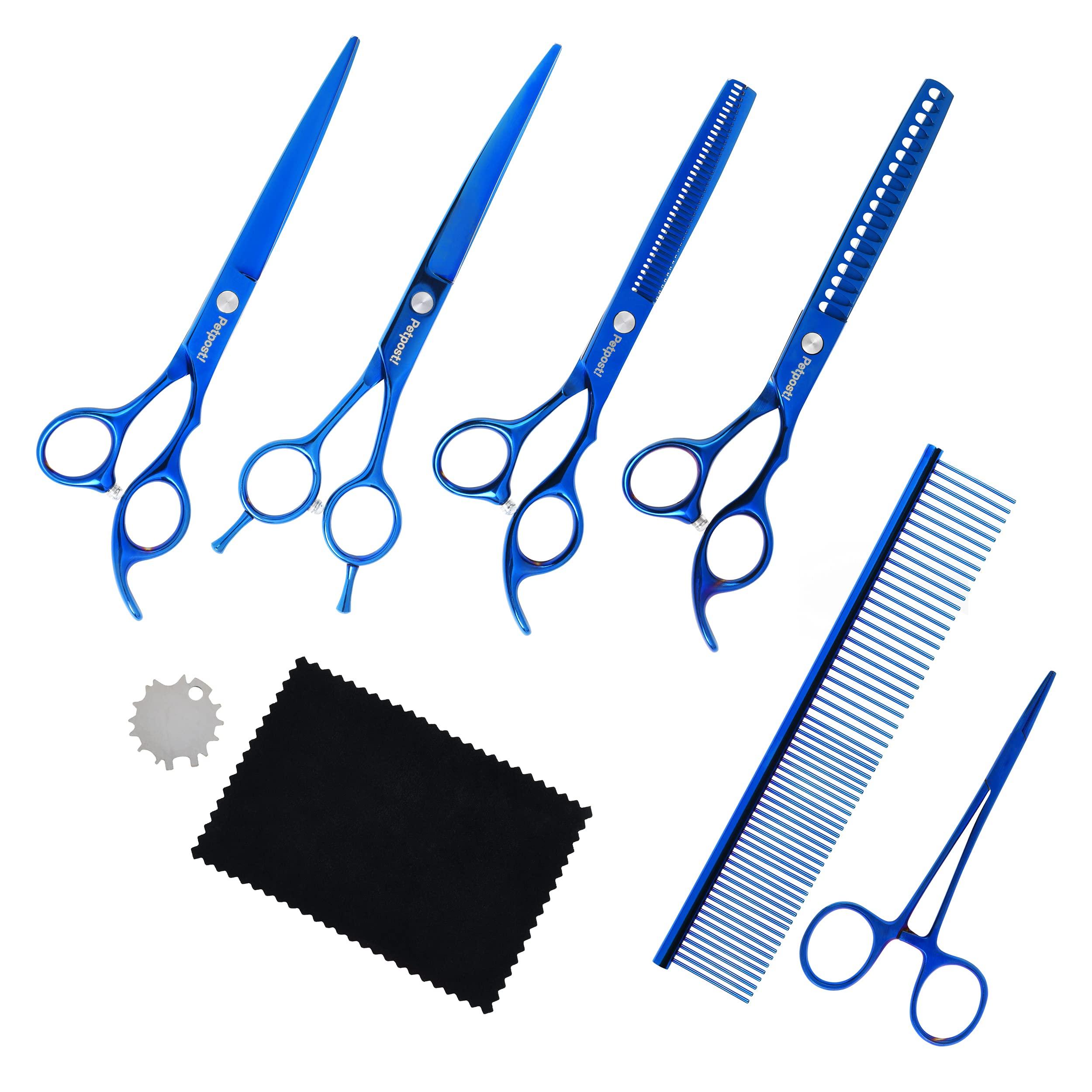 

Petpost Dog Grooming Scissor Set Razor Sharp Pet Styling Kit with Curved Shears Dematting Comb Highest Quality 6CR13 Steel Construction 7inch 6 Piece