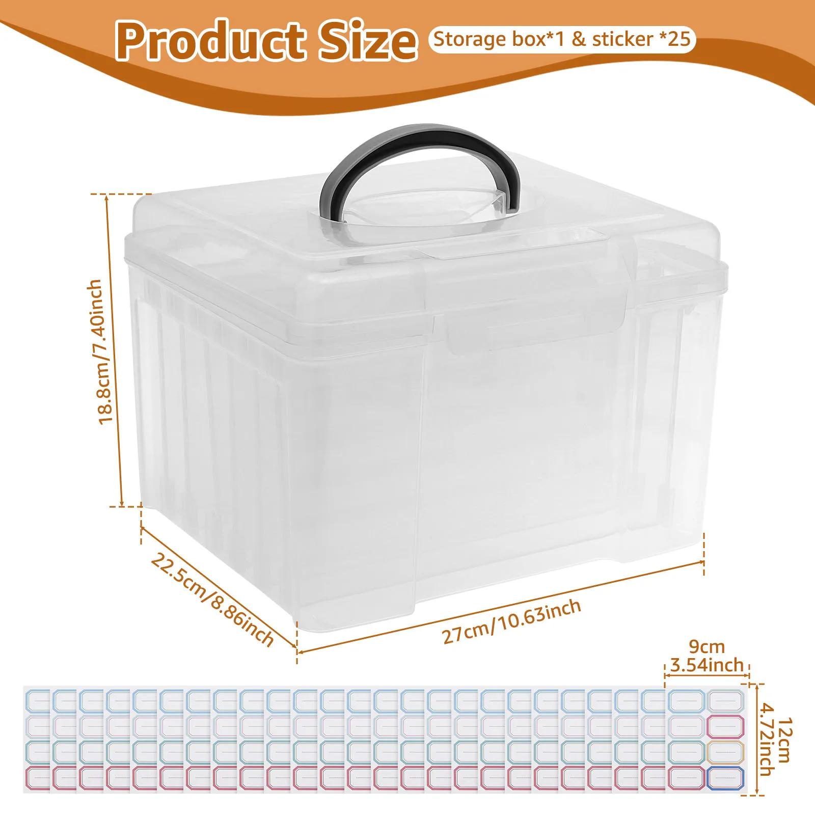 

Greeting Card Storage Box Photo Organizer with 6 Removable Adjustable Dividers and Stickers for Photos Crafts Scrapbooking прозорий