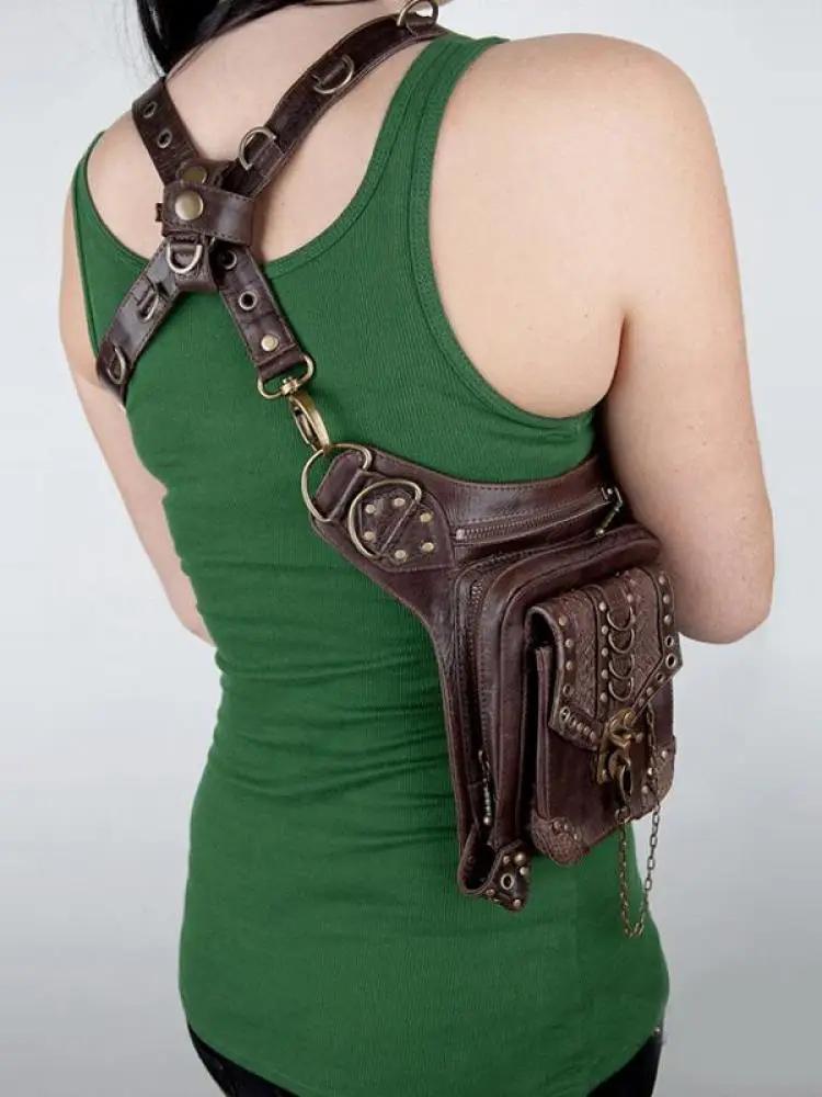 Steampunk Fanny Pack Motorcycle Women's Bag Gothic Belt Bag Men's and Women's Messenger Bag Travel Waist Bag