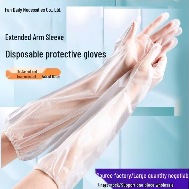 Thickened Waterproof Disposable Arm Protector Gloves with Extended Elastic Cuffs for Kitchen and Dishwashing Use