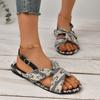 Fashion Printed Pattern Women's Flat Sandals Open Toe Beach Slippers 2024 Summer New One-line Buckle Casual Slippers Shoes for Women