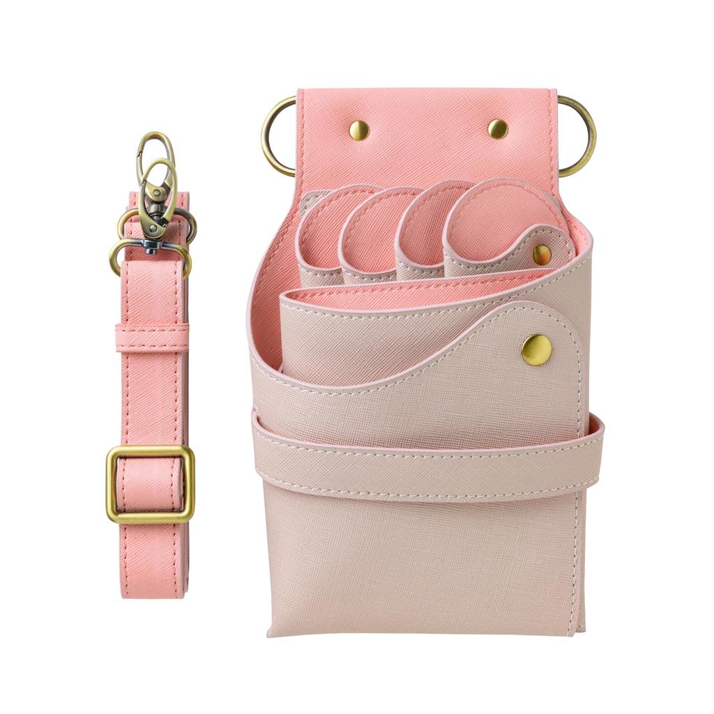 TSPIC Scissor Case Bag for 4 Professional Grade Leather with Belt TS-SAKU [Hairdresser-Supervised] Trimmers, (Pink)