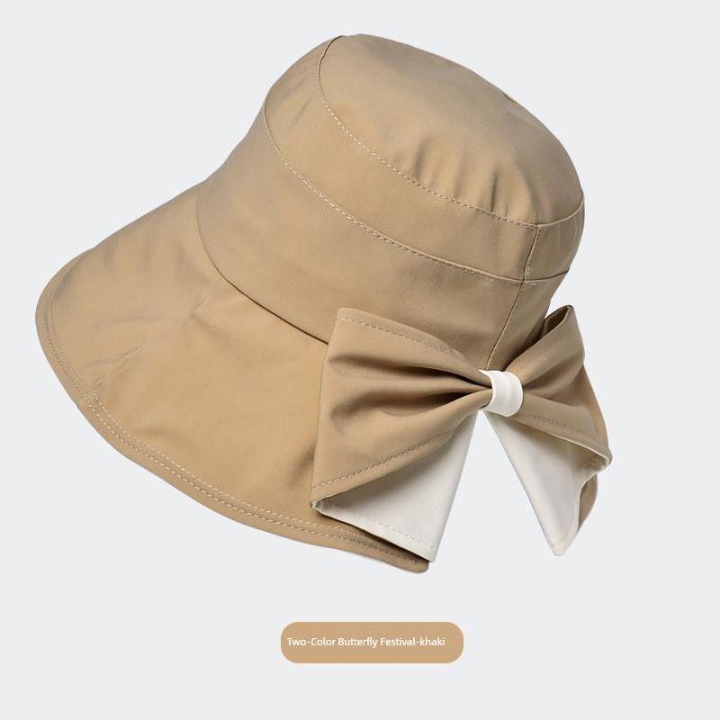 

8169 Summer New Arrival Bow Fisherman Hat Outdoor Travel All-Matching Sun-Proof Fashion Sun Protection Hat Broad-Brimmed Hat Children Two-color Bows-khaki