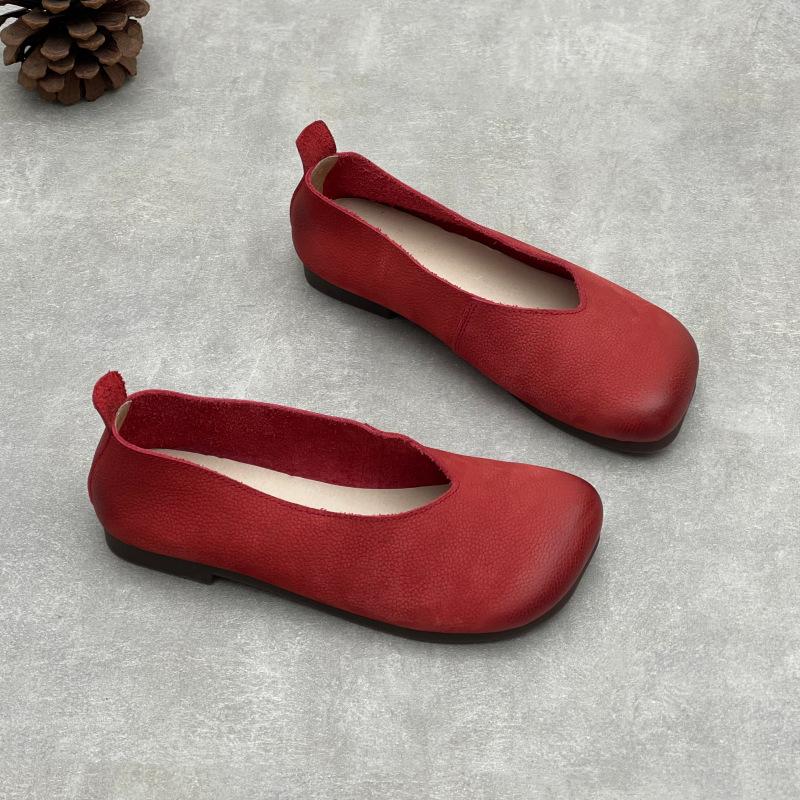 Johnature Echte Leder Flache Slip-on Schuhe Lässige Quadratische Zehenpartie Bequeme Weiche Sohle Damen Flats