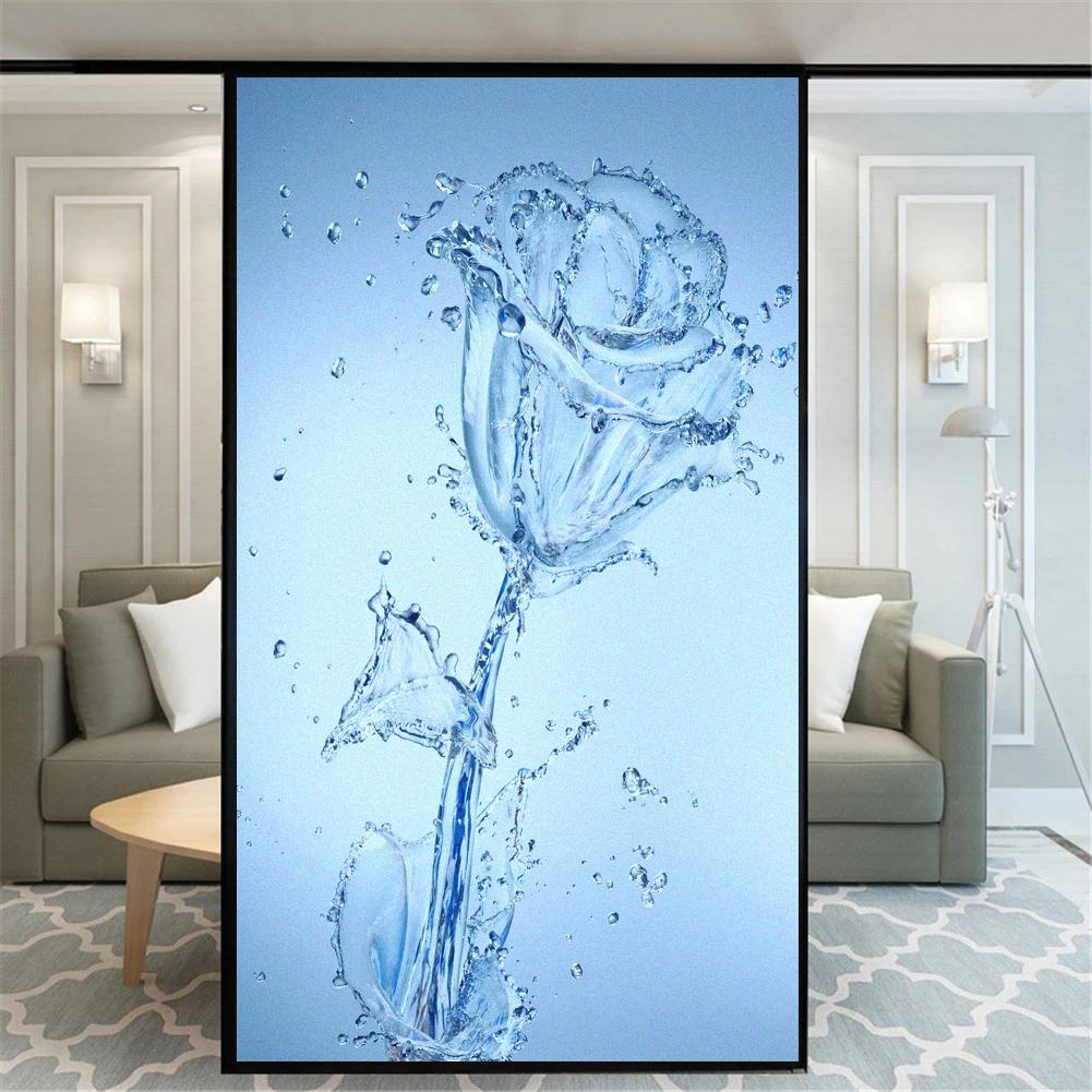 

Static Cling Privacy Window Film Decorative Water Rose Flower Window Treatments Window Coverings Glass Sticker for Home (as the picture,40x60cm WxH)