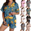 Damen Halloween Pyjama-Set mit kurzärmeligem Knopfleistenhemd und Shorts