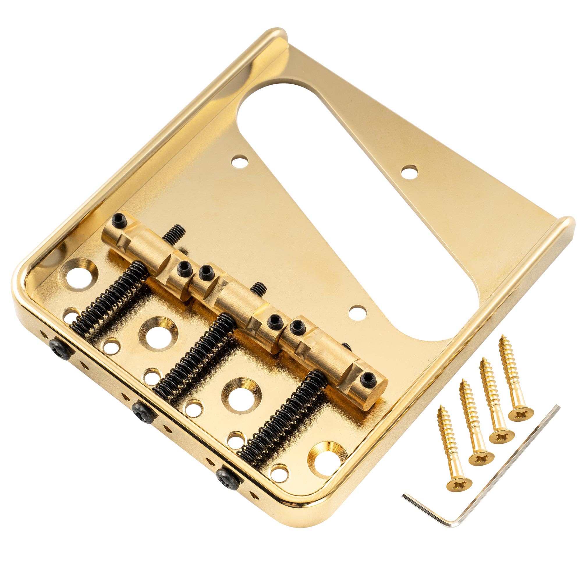Musiclily Ultra 10.8mm Telecaster Bridge, 3-Way, Brass Saddles, Aluminum Plates, for Vintage TL Electric Guitars, Gold