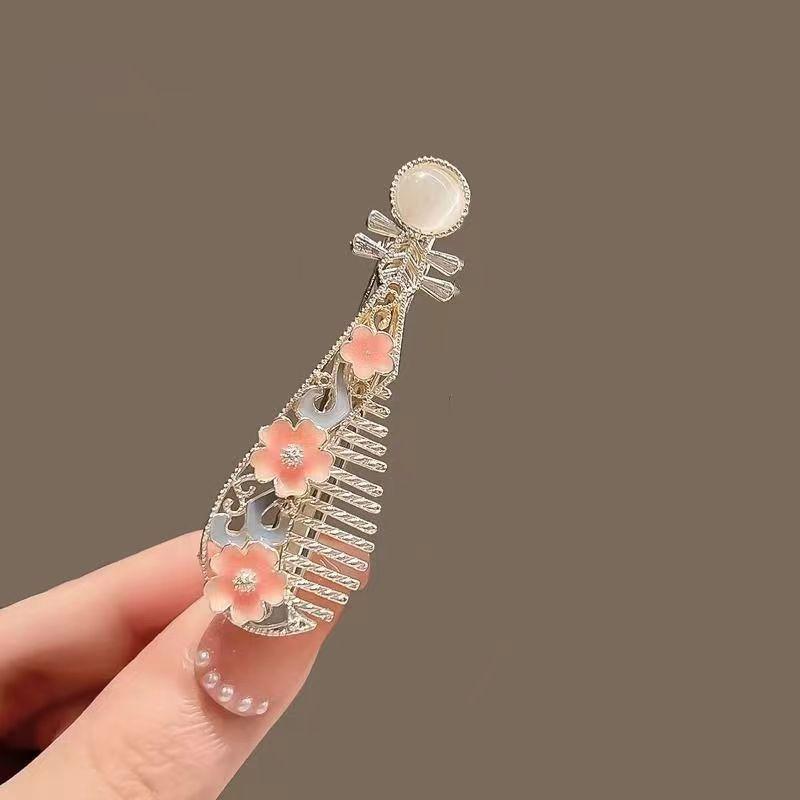 4 Pcs Chinese Pipa Hair Clips, Minimalist Modern Hanfu Side Hair Clips for Flyaways, Bangs, Unique Ancient Style Hairpins for Women