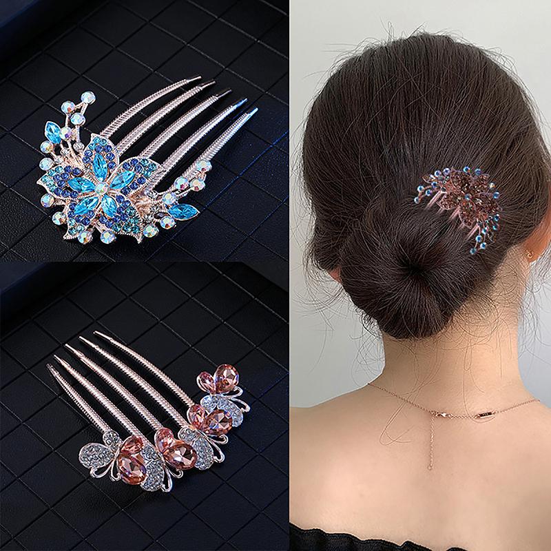 Vintage Blumen Haarspangen Koreanischer Stil Perle Haarkämme Glänzende Haarnadeln Für Frauen Haarschmuck