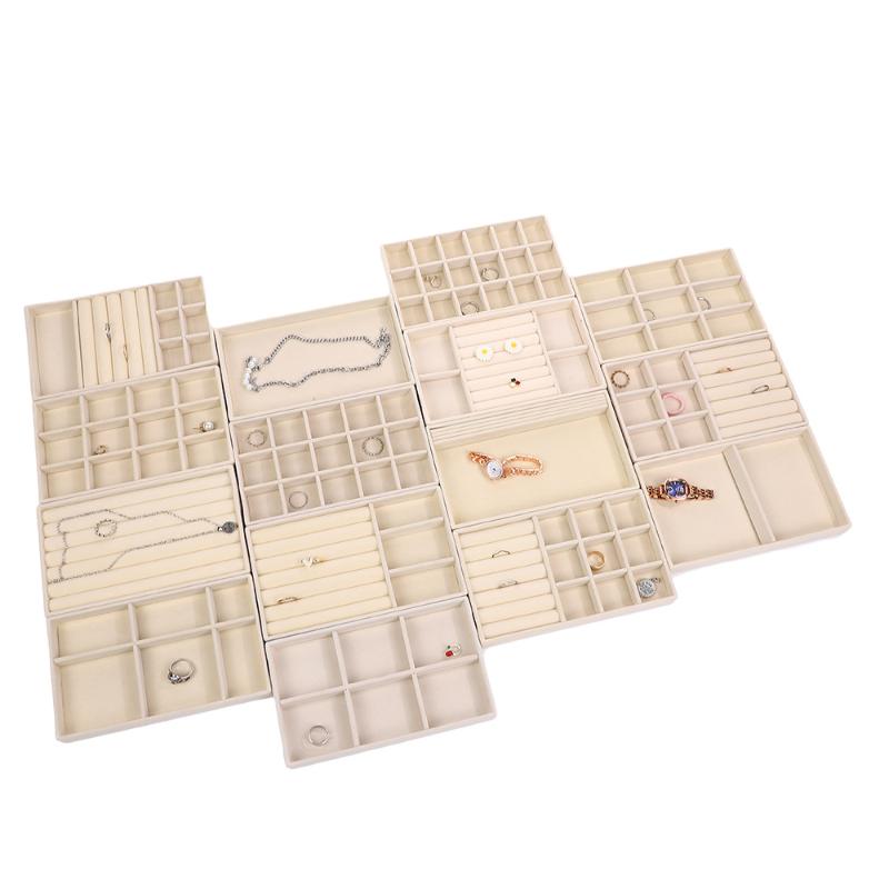 Kadife Mücevher Sergileme Tepsisi Çok Bölmeli Yüzükler Küpeler Bilezikler Kolyeler için Saklama Kutusu Düzenleyici Kılıf