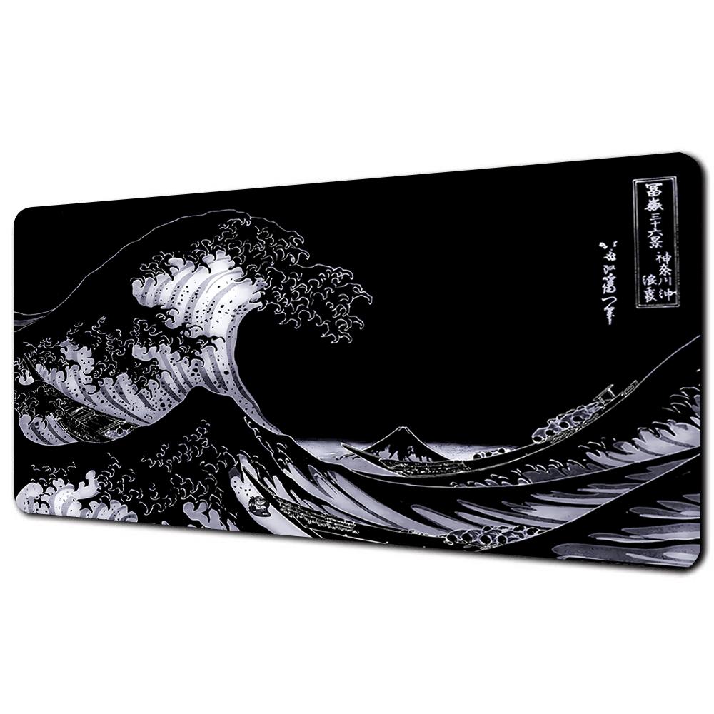 Great Wave Black Desk Mat Mousepad Japanese Art Mouse Pad Rubber Mat Mouse Carpet Table Pads Pc Mats 900x400 Office Accessories