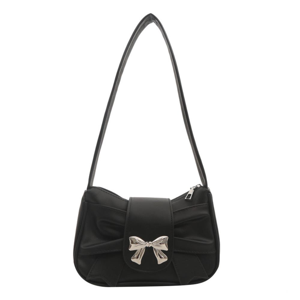 Soft Square Pleated Handbag Underarm Bow  Armpit Bag Sweet Bowknot Shoulder Bag  Outdoor