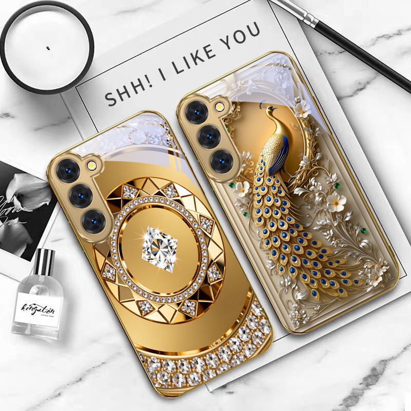 Golden horse sculpture For Samsung Galaxy S26 S20 FE S21 S22 S23 Plus S24 Ultra S25Ultra S21+ S22Plus Golden glass phone case