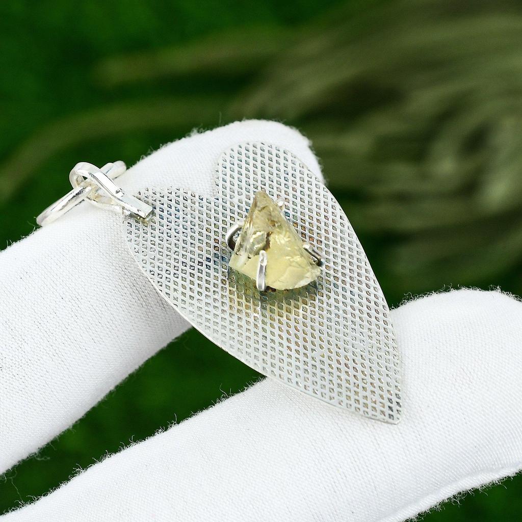 925 Sterlingsilber November Geburtsstein Natürlicher Citrin Roh Ehefrau Anhänger Schmuck