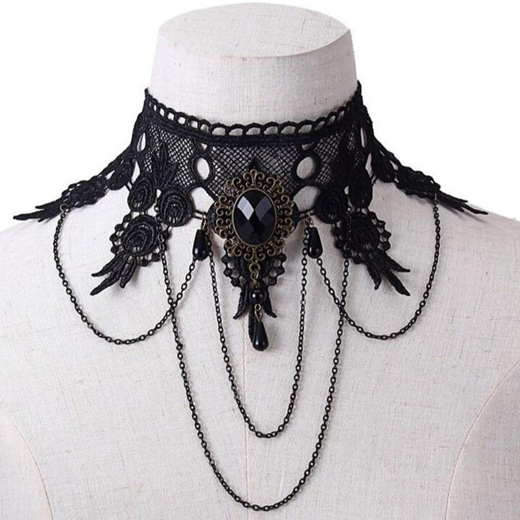 Neck Strap, Court Gothic  Spicy Girl Necklace, Lace Necklace, Collarbone Chain Collar