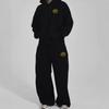 2026 Mens Hooded Tracksuit Retro Street Style Ellipse Lion Print Long Sleeve Top Pants Casual Set